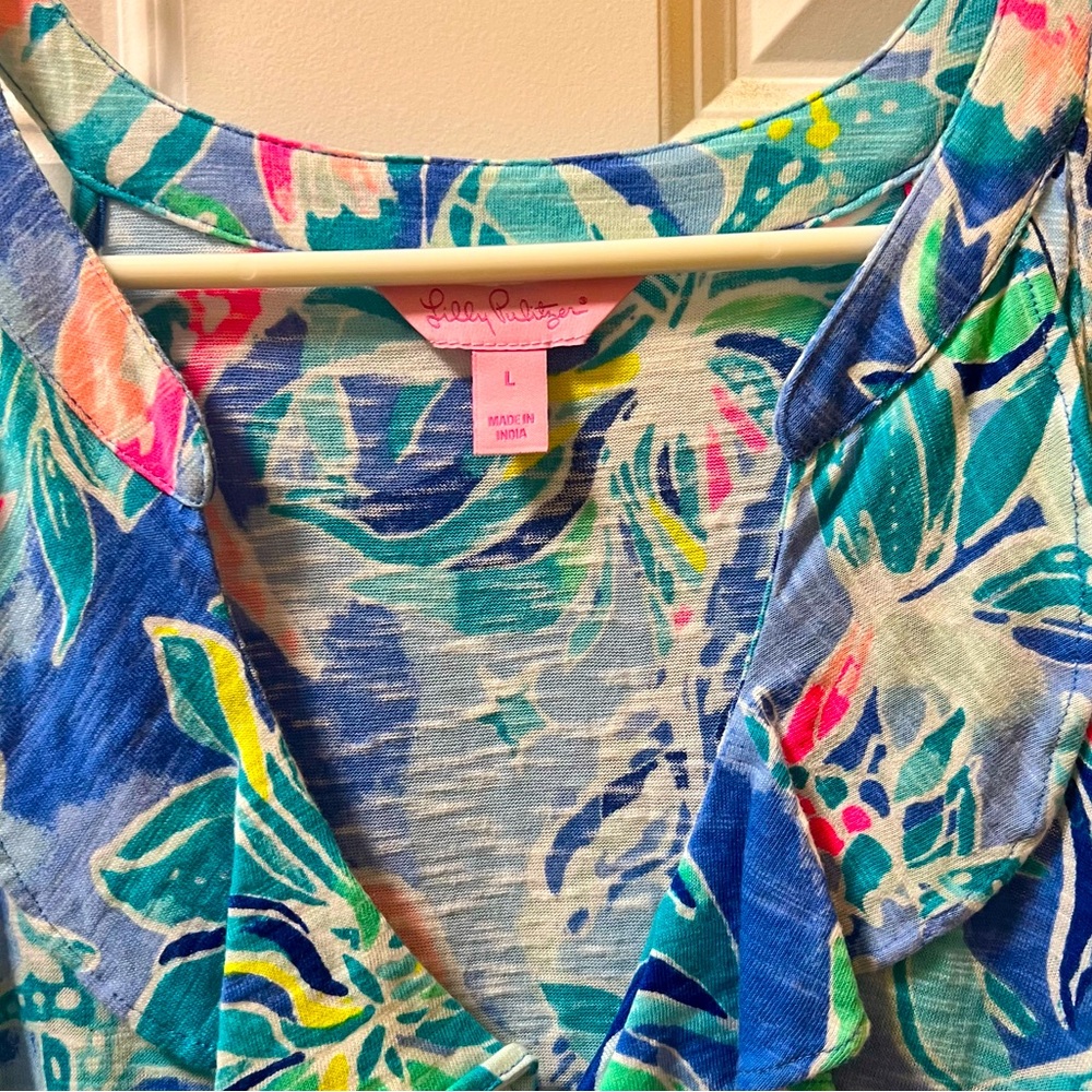 Lilly Pulitzer Shay Dress Bennet Blue Celestial Seas Women's Size Large Vacation - Picture 10 of 13